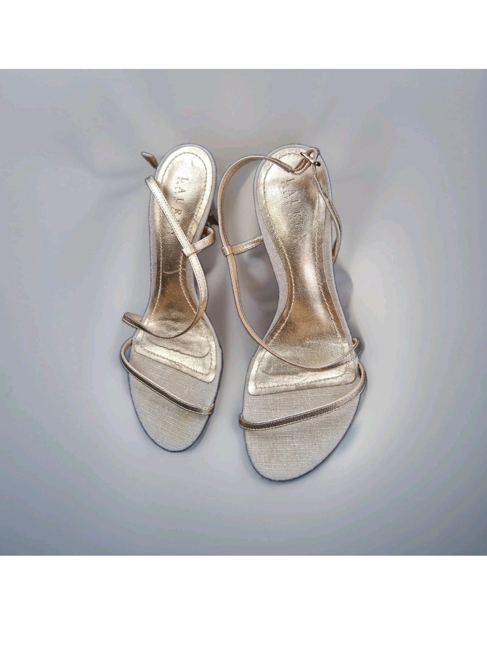 Ralph Lauren Metallic Gold Genue Leather Strappy Heeled Sandals 7B